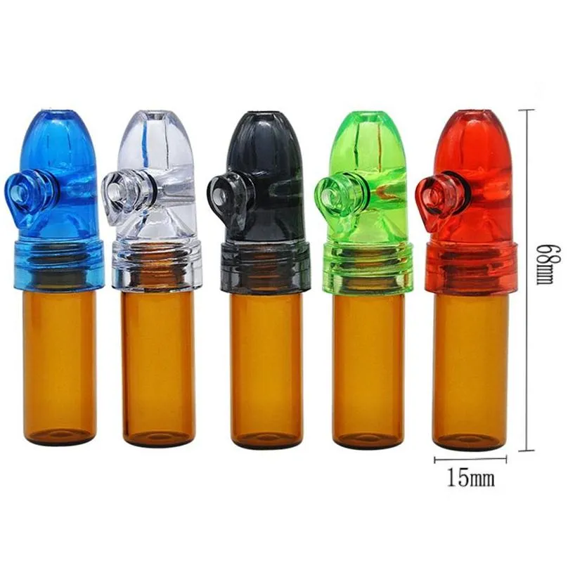 Glass Snuff Snorter Bottle Smoking Pipes Pill Case Containers Kit Portable Sniff Pocket Durable Snuffer Mix Color Snort Storage 53mm 68mm 83mm Smoke