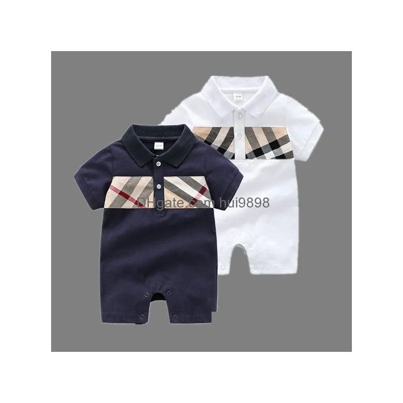  high quality born baby rompers girls and boy short sleeve spring 100% cotton clothes classic plaid infant romper children