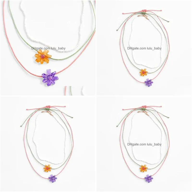 necklace 3 pcs/set simple white beads chain necklaces for women fashion red green rope acrylic flower pendant necklace gifts