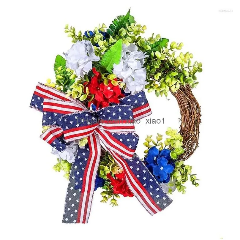 decorative flowers artificial hydrangea wreath american independence day/4th of july for front door wall window farmhouse home decor