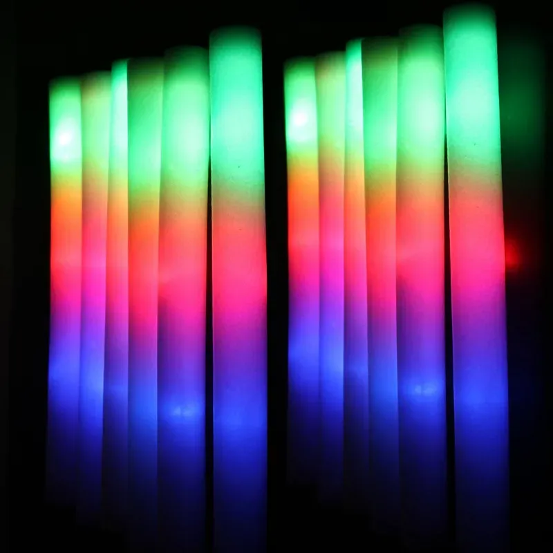 RGB LED Glow Foam Stick Cheer Tube Colorful Light Glow In The Dark Birthday Wedding Party Supplies Festival Party Decorations