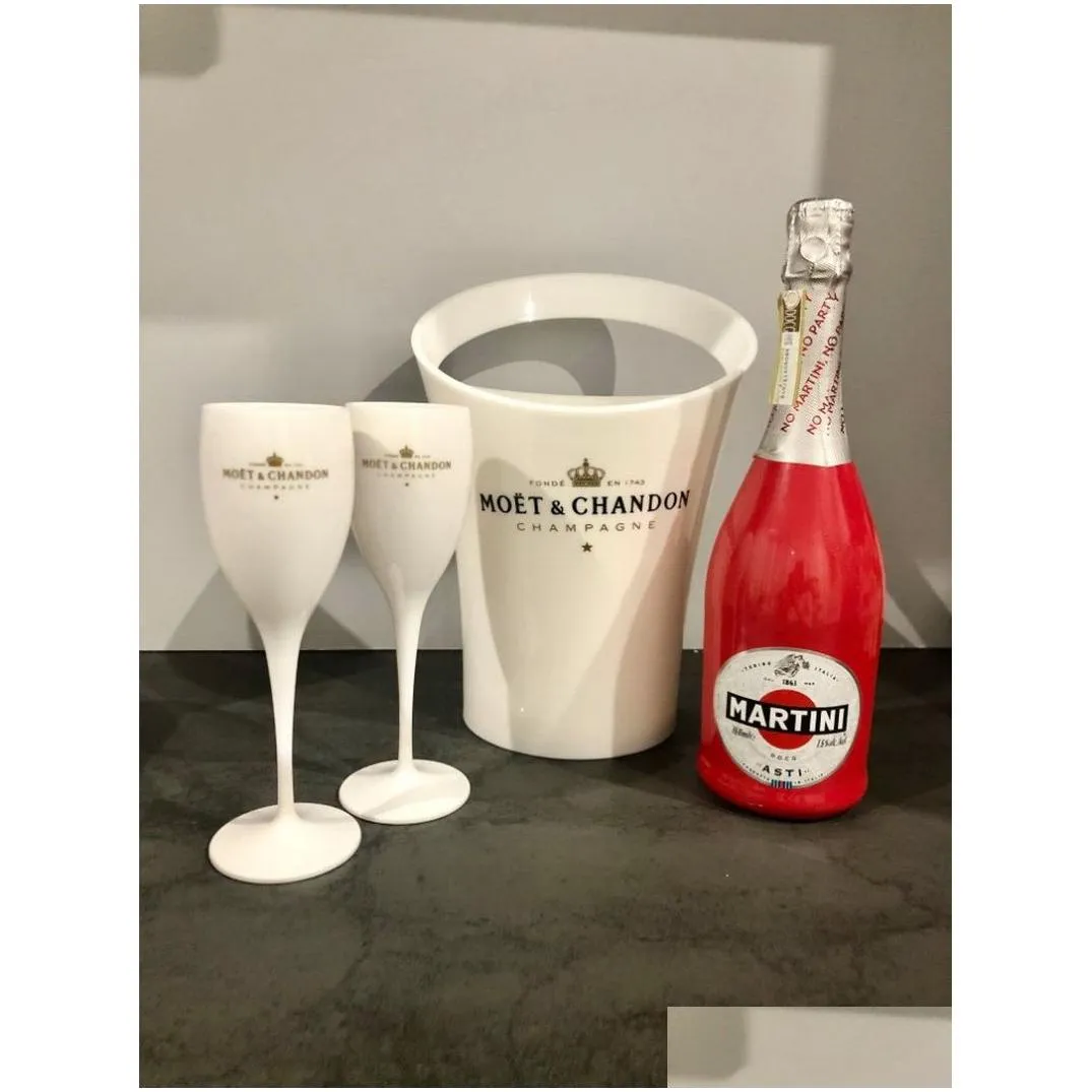 2glass+1bucket New Moet Champagne Flutes Glasses Plastic Wine Cooler Glasses Dishwasher White Moet Acrylic Champagne Buckets