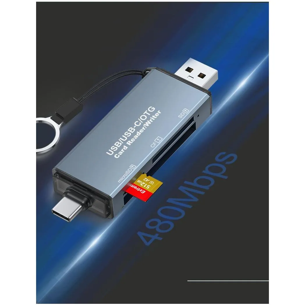 YC721 Smart Memory Card Readers 3 In 1 USB 2.0/USB-C/OTG Card Reader/Writer CF/TF/Mirco SD Type C OTG Flash Drive Cardreader Adapter For PC Smart