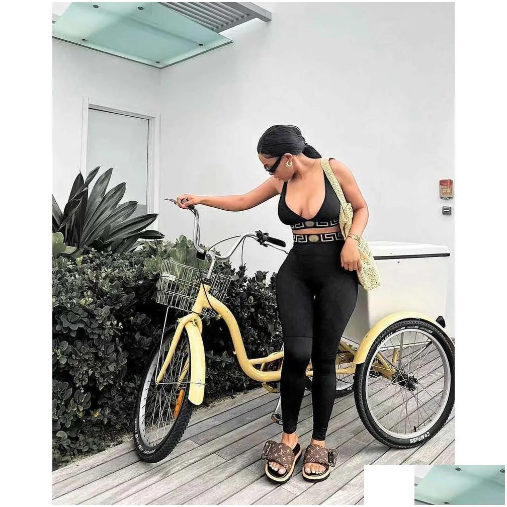 Summer New Women Tracksuits Fashion Two Piece Set Sports Casual Letter Print Vest And Tights Leggings Pants 2PCS Yoga Sets For Ladies