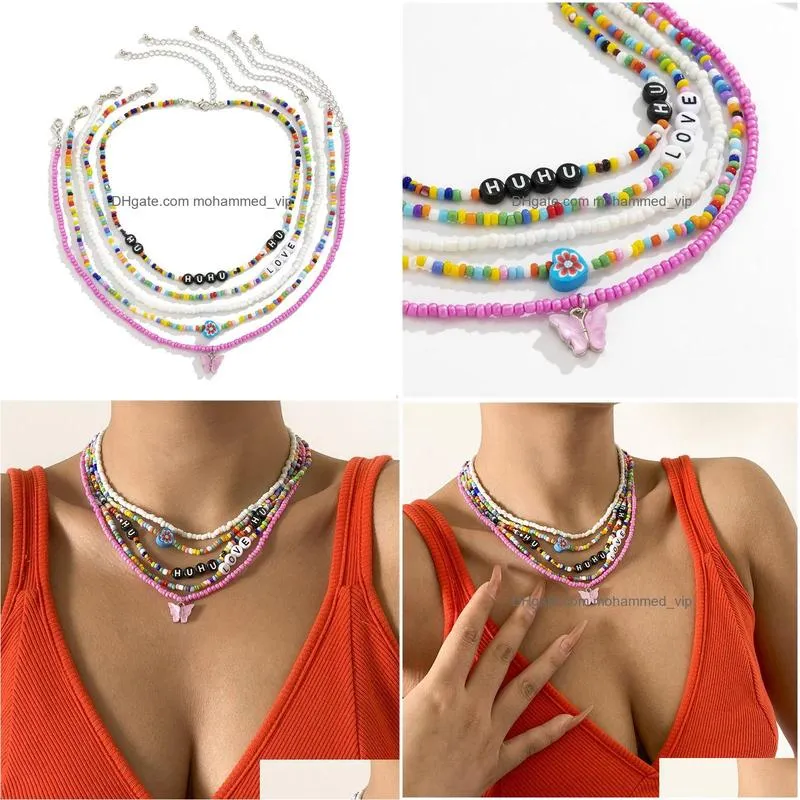 2022 mix and match butterfly multi-layer tassel rice bead necklace for women