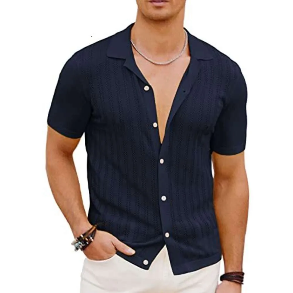PJ PAUL JONES Mens Short Sleeve Textured Knit Shirt Breathable Button Down Polo Shirt