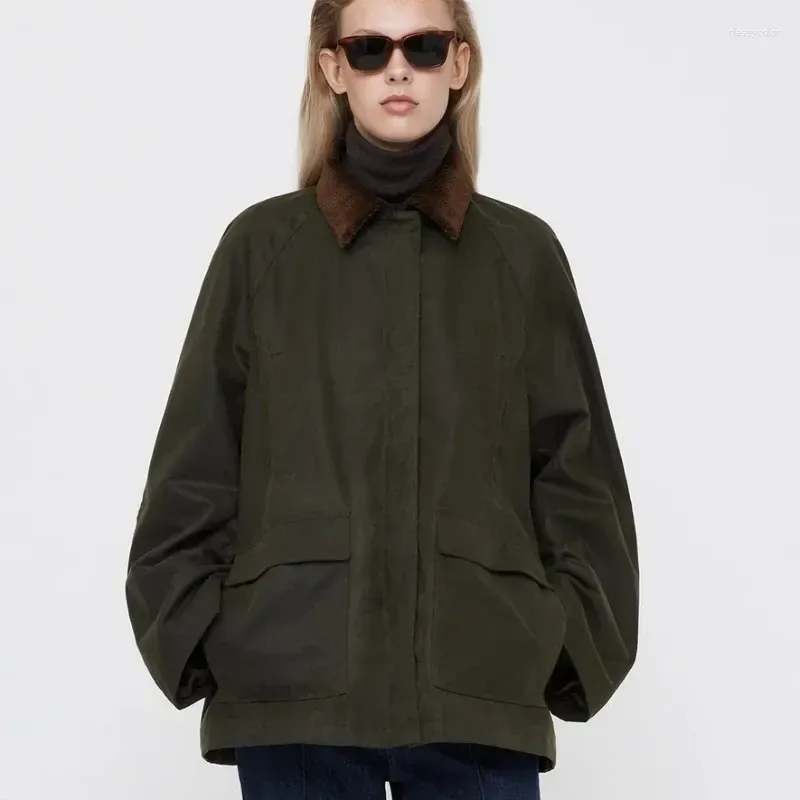Women`s Jackets Autumn/winter Splicing Corduroy Windproof Cotton Jacket Military Green Retro Work Female Goth Clothes Coat Women