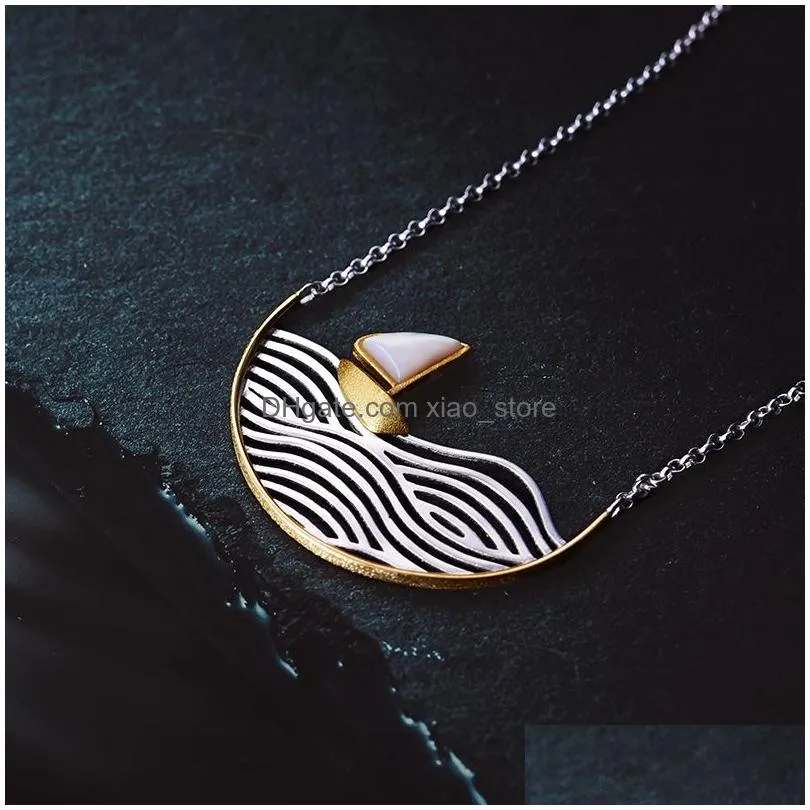 lotus fun real 925 sterling silver handmade designer fine jewelry creative gold sailboat necklace for women acessorio collier q0531