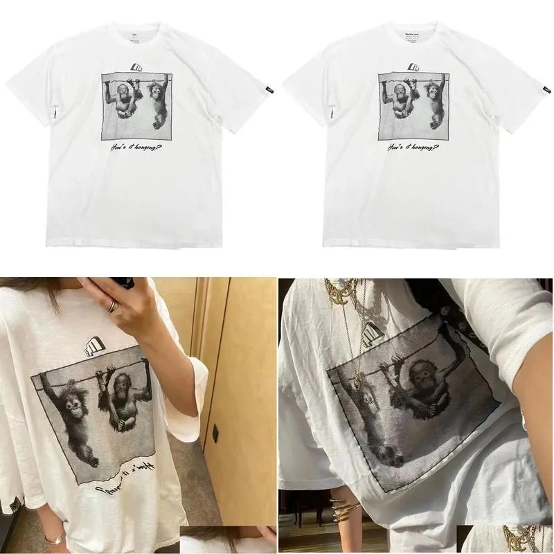 New Rose Monkey Cartoon Print T-shirt Gorilla Pattern Summer Thin Couple Sports Short sleeved tees Casual Men`s and Women`s Round Neck Loose Top