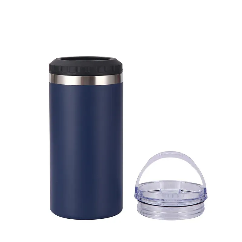 16oz 4 in 1 cooler stainless steel tumbler with 2 lids powder coated cola beer can vacuum insulated straight multi-function cooler cans custom logo