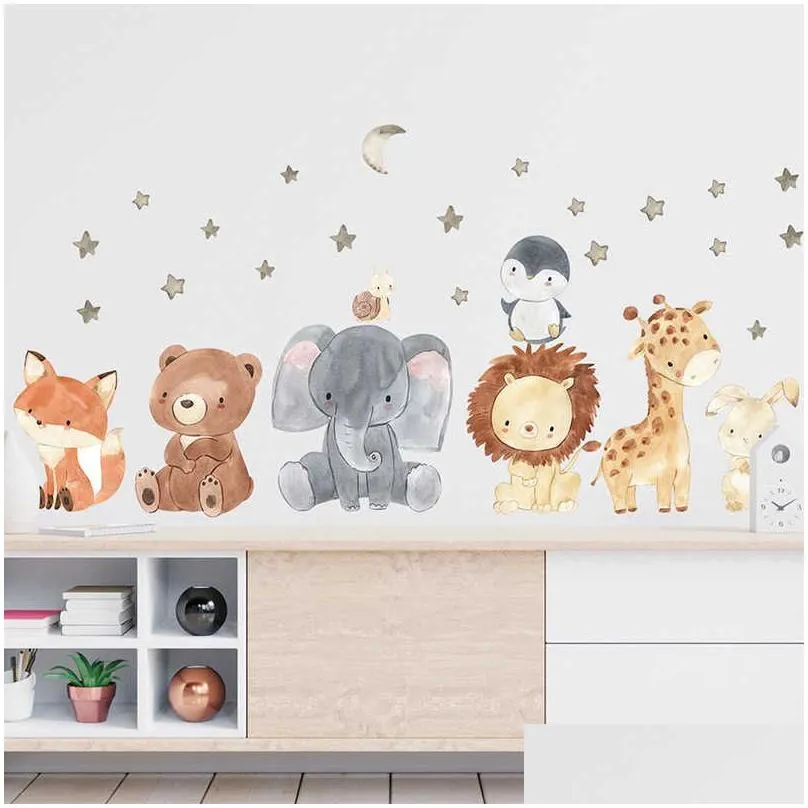 Kids` Toy Stickers Cartoon Animal Decals Elephant  Giraffe Wall Decals Wall Stickers for Kids Room Bedroom Baby Nursery Room Decor