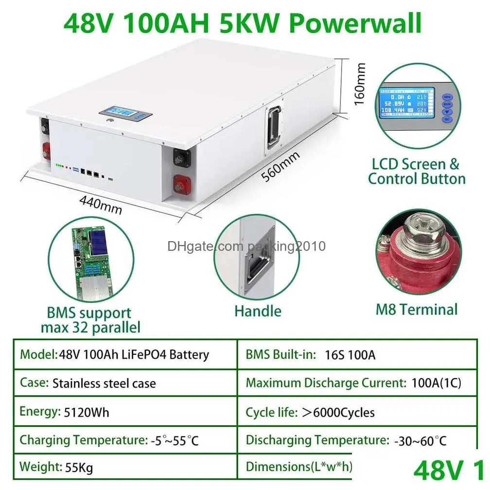 Batteries Lifepo4 48V 200Ah Powerwall Battery 10Kw Lithium Solar 6000Add Cycle Max 32 Parallel Compatible With Inverter Drop Delivery Dh89P