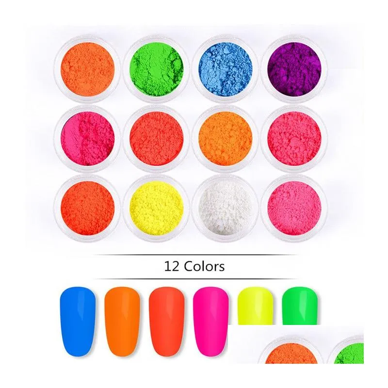Neon Party Eye Shadow Powder 12 colors in 1 Set Luminous Eyeshadow Nail Glitter Pigment Fluorescent Powder Manicure Nails Art