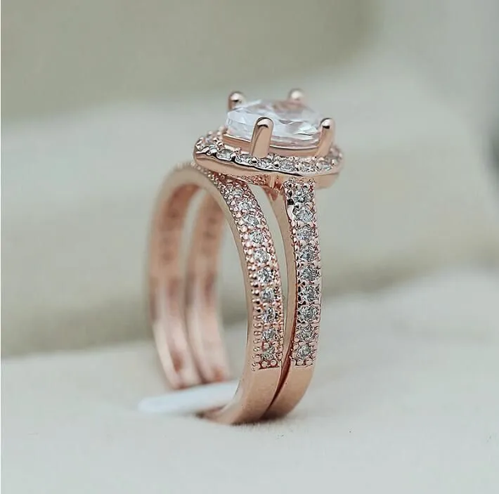 Choucong Brand Wedding Rings Classical Jewelry 925 Sterling Silver Rose Gold Fill Pear Cut Water Drop White Topaz CZ Diamond Women Bridal Ring Set For Lover