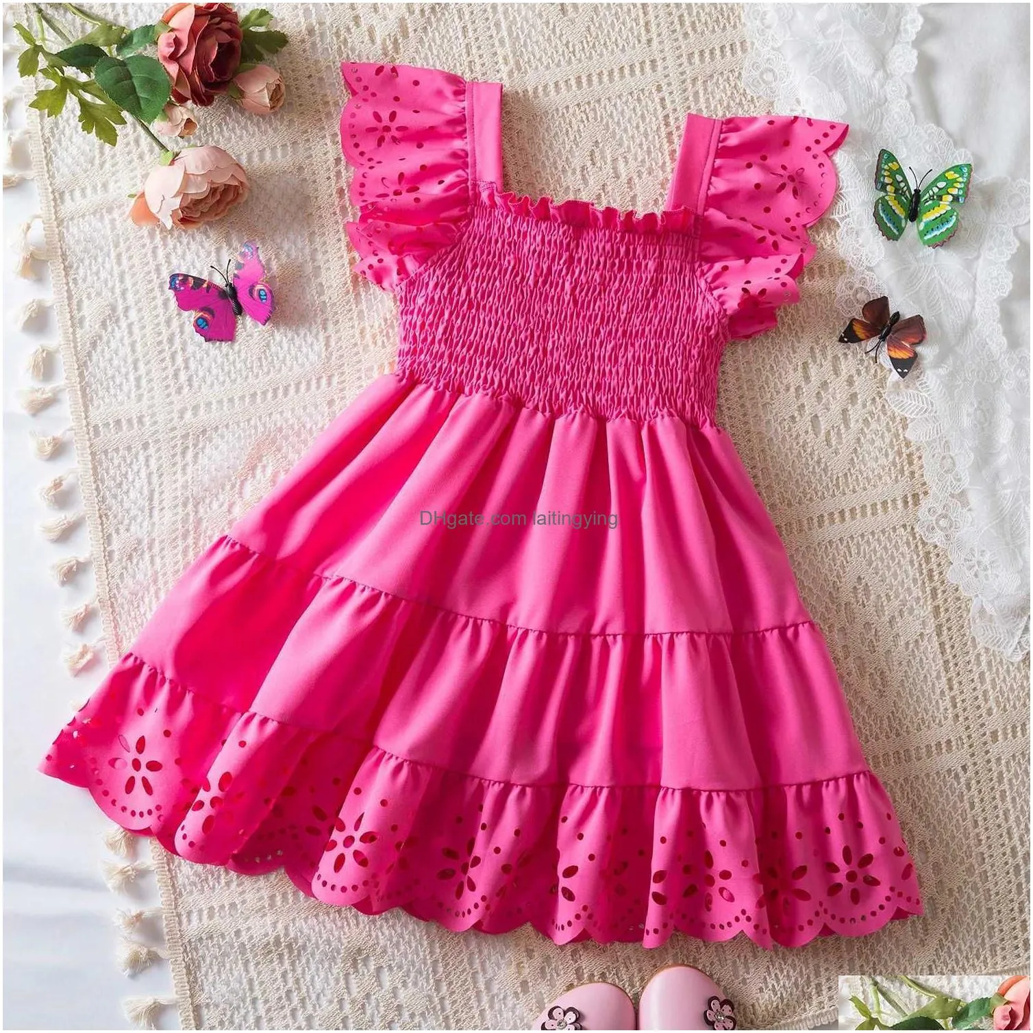 girls dresses 2024 baby summer dress girls clothing ruffle sleevele princess frocks hollow out fashion birthday party girl