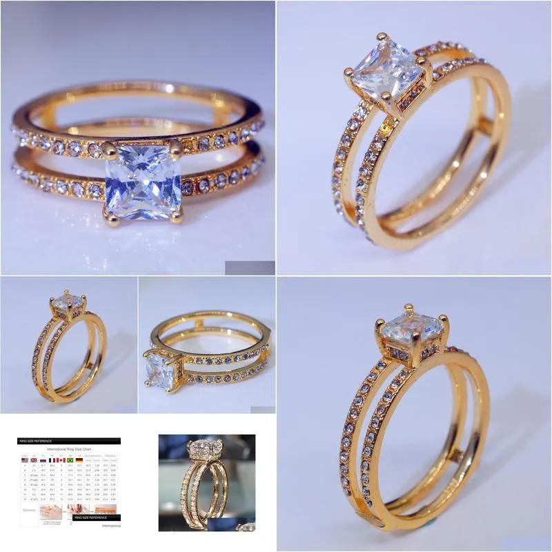 14k Gold Double Diamond Crown Ring Diamond Princess Engagement Rings For Womens Ladies Fashion Jewelry