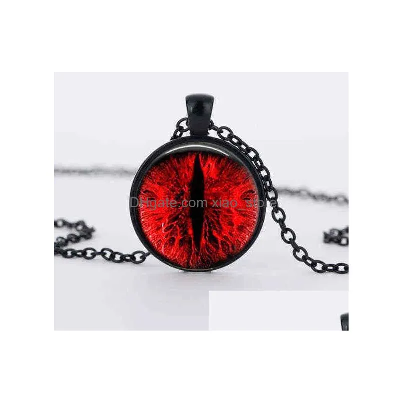 suteyi red cat eye necklace charms dragon eyes p o glass cabochon pendant handmade black chain necklaces women men jewelry g220310