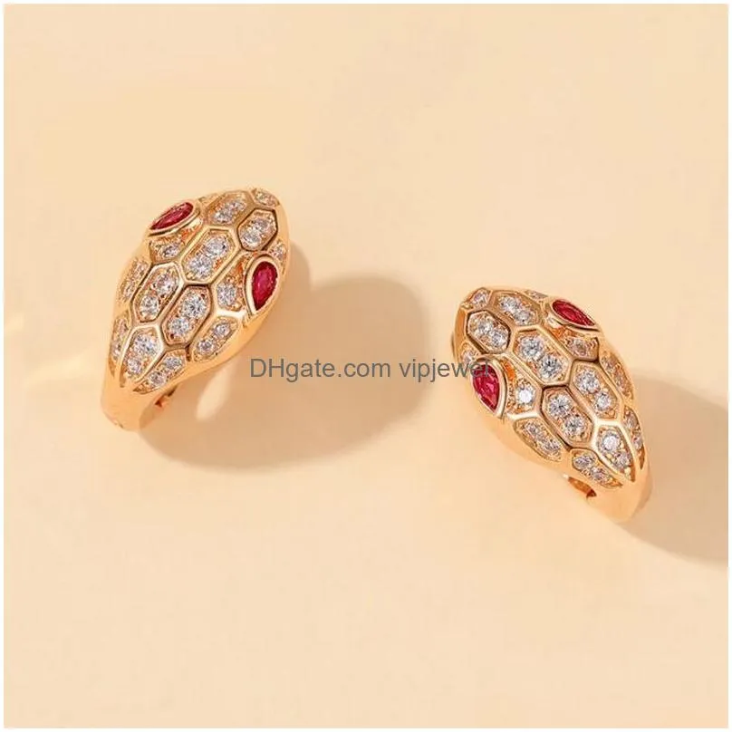 designer collection style 925 sterling silver ring earrings bracelet necklace plated rose gold color settings diamond red eyes snake serpent jewelry