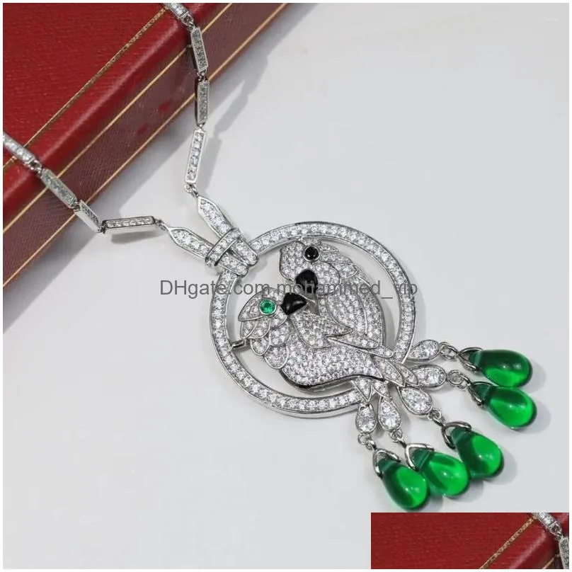 pendant necklaces european and american jewelry double parrot necklace inlaid with zircon gold-plated fashionable versatile water drop