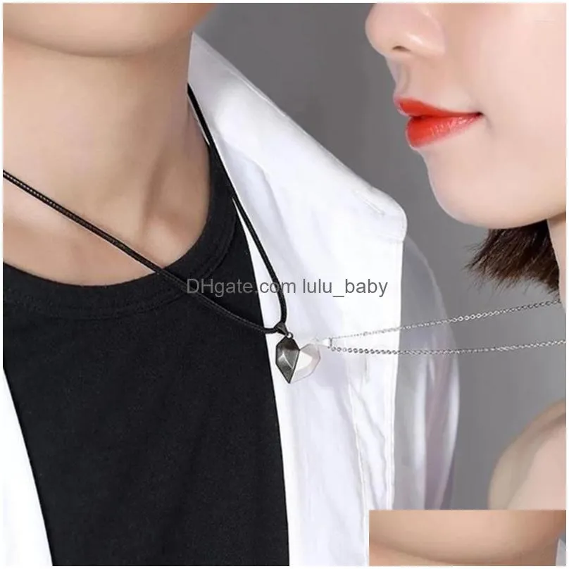 pendant necklaces good simple quality couple necklace electrocardiogram magnetic heart splicing valentines day gift