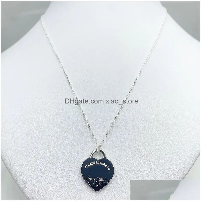 100% 925 sterling silver necklace fashionable high-quality enamel splash heart-shaped necklace jewelry gift original 11 q0531