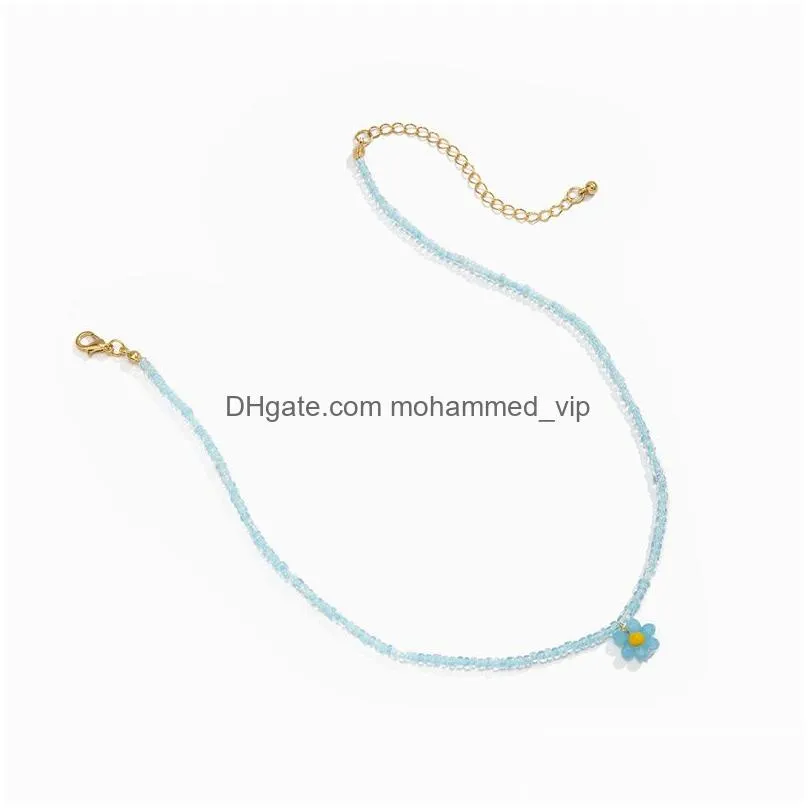 2022 simple little daisy flower rice bead necklace bohemian holiday style imitation crystal woven collarbone necklace