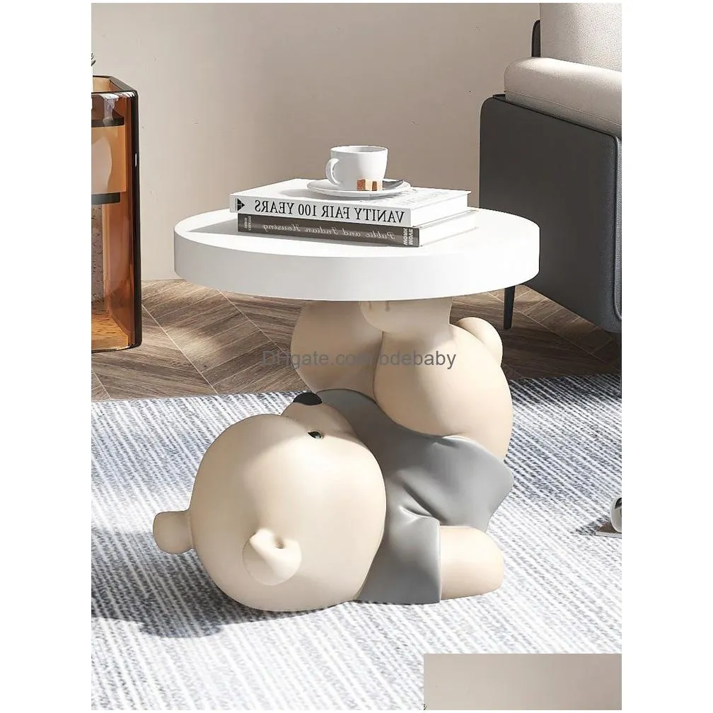 Living Room Furniture Unique And Stylish Vigorous Bear Statue Side Table - Perfect Addition To Your Decor Nordic Animal Coffee Sofa Co Dhcdi