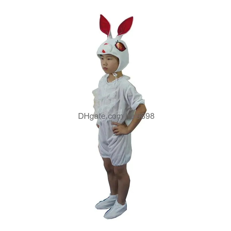 smart and adorable small animals in childrens plays red eared rabbits in performance costumes