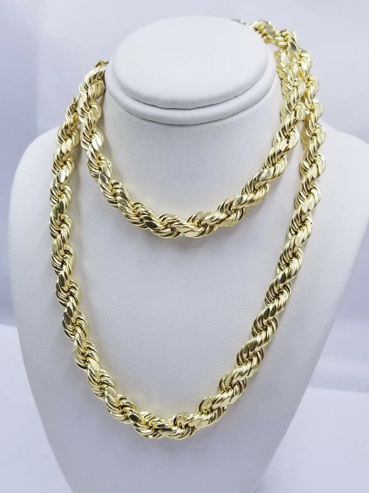 Real Gold Plated 10k Rope Necklace Men` Chain 8mm 30