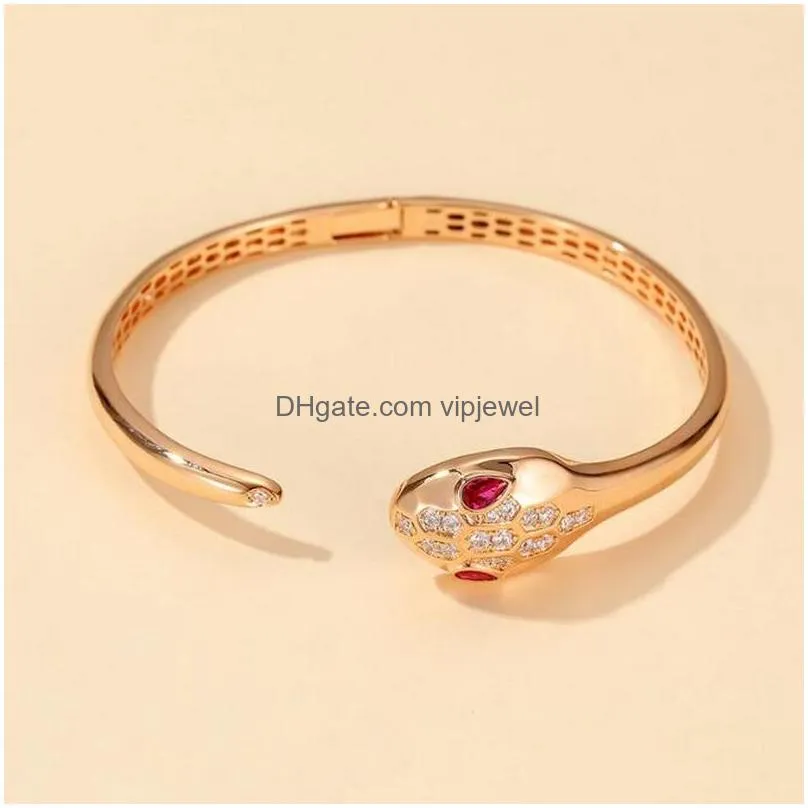 designer collection style 925 sterling silver ring earrings bracelet necklace plated rose gold color settings diamond red eyes snake serpent jewelry
