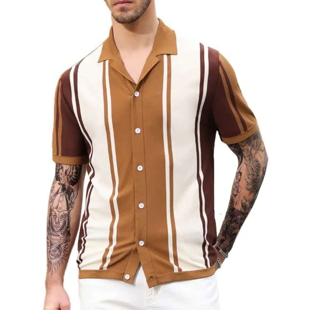 PJ PAUL JONES Men`s Stripe Button Down Knit Polo Shirts Short Sleeve Vintage Beach Shirts