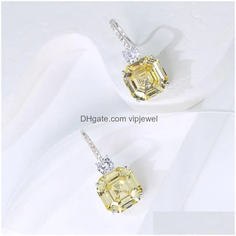 designer collection style necklace earrings women lady inlay white yellow cubic zircon pendant square round pear-shape oval diamond chain high-end