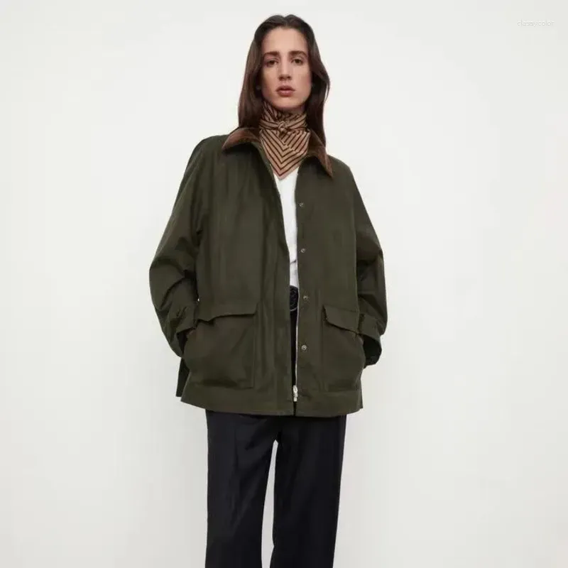 Women`s Jackets Autumn/winter Splicing Corduroy Windproof Cotton Jacket Military Green Retro Work Female Goth Clothes Coat Women