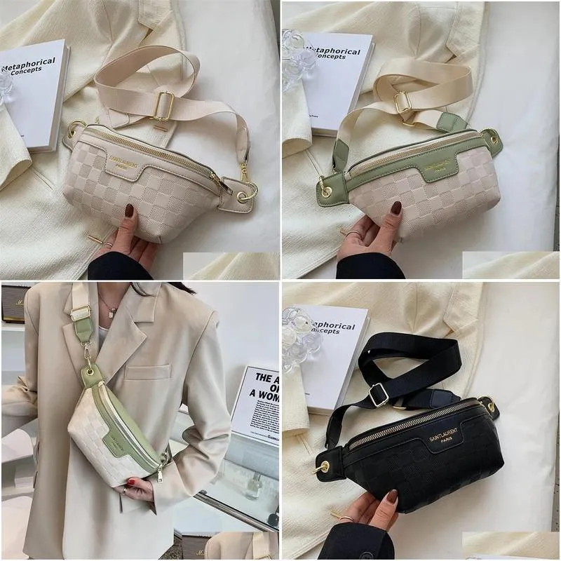 Waist Bags Women Packs Wide Strap Crossbody Chest Bag Female Elegant Plaid Pu Leather Fanny Pack Ladies Stylish 220621 Drop Delivery Dhiav
