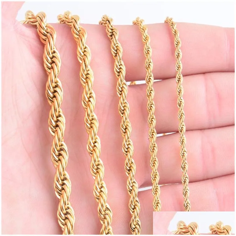 High Quality Gold Plated Rope Chain Stainless Steel Necklace For Women Men Golden Fashion Twisted Rope Chains Jewelry Gift 2 3 4 5 6