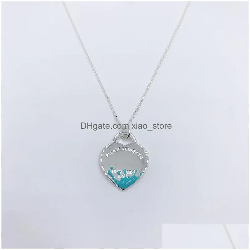 100% 925 sterling silver necklace fashionable high-quality enamel splash heart-shaped necklace jewelry gift original 11 q0531