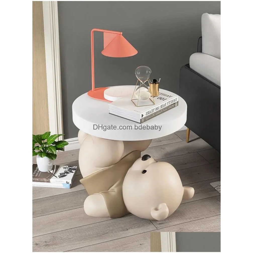 Living Room Furniture Unique And Stylish Vigorous Bear Statue Side Table - Perfect Addition To Your Decor Nordic Animal Coffee Sofa Co Dhcdi