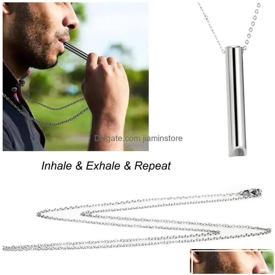 Pendant Necklaces Breathing Necklace Stainless Steel Anapana Increase Attention Whistle Anxiety Relief For Kids Adt Drop Delivery Jewe