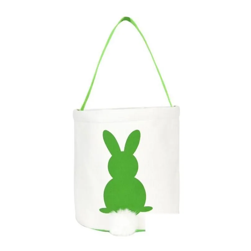 4 Colors 2019 New Easter Rabbit Basket Easter Bunny Bags Rabbit Printed Canvas Tote Bag Egg Candies Baskets