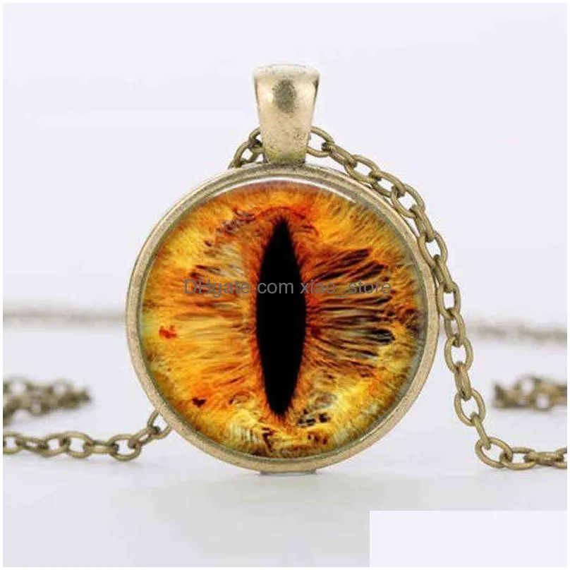 suteyi red cat eye necklace charms dragon eyes p o glass cabochon pendant handmade black chain necklaces women men jewelry g220310
