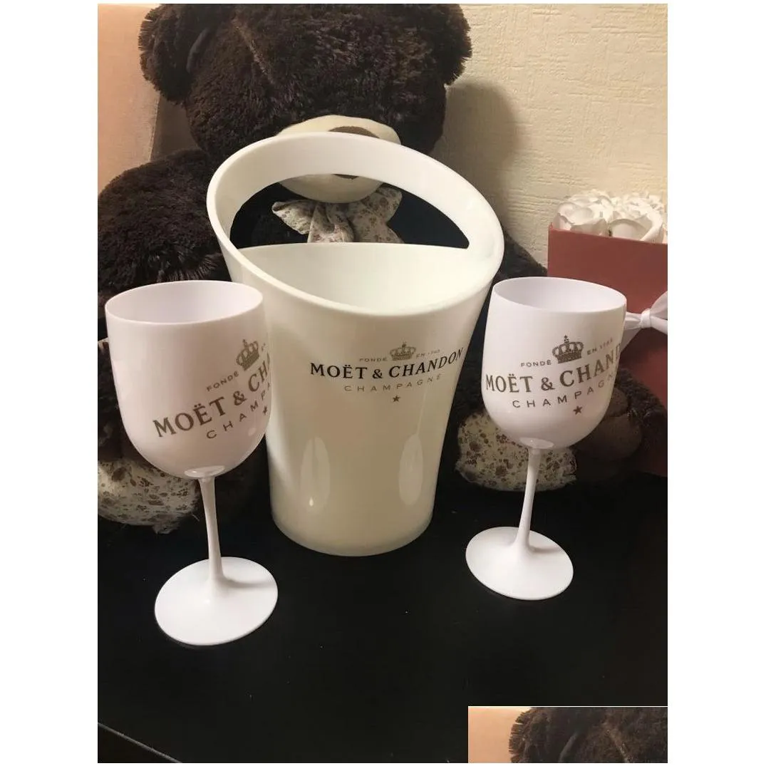 2glass+1bucket New Moet Champagne Flutes Glasses Plastic Wine Cooler Glasses Dishwasher White Moet Acrylic Champagne Buckets