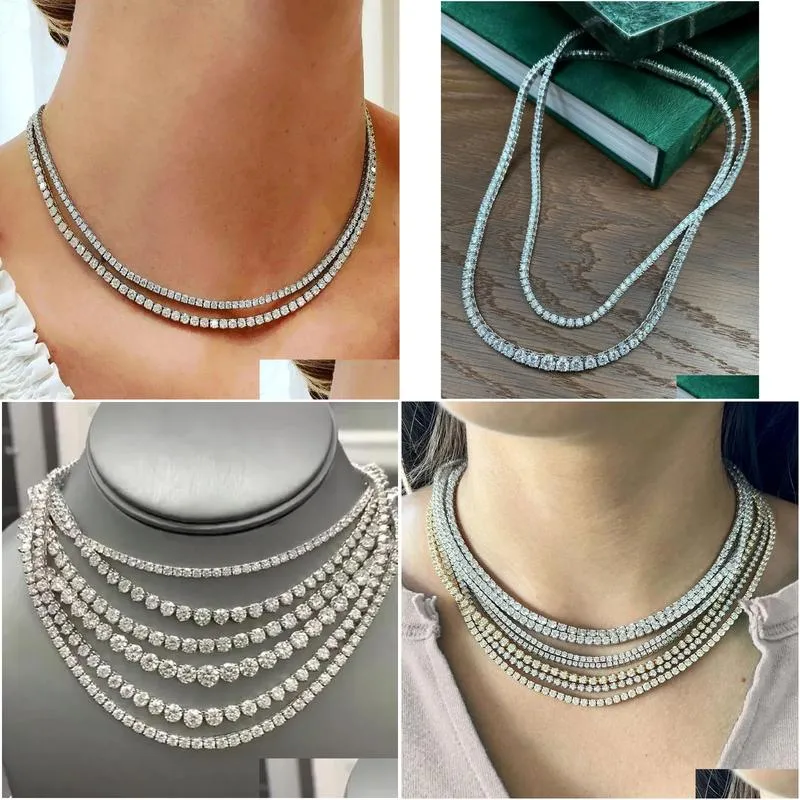 New Luxury 4mm 5mm Hip Hop Silver Color Gothic Tennis Necklace Neck Chain Long for Men Male Women Jewellery Wholesale