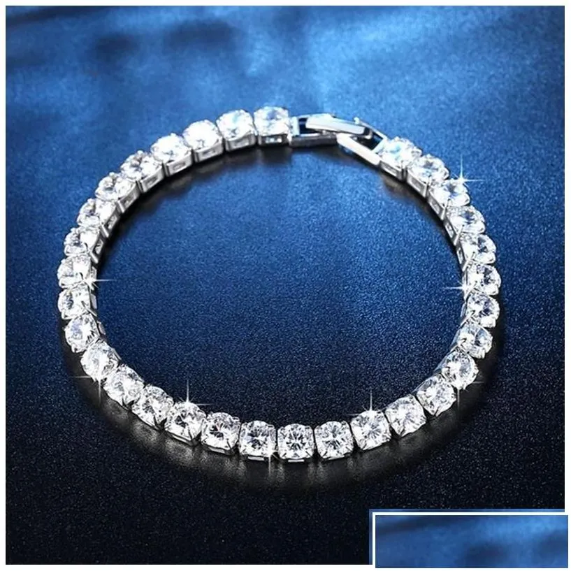 Tennis Iced Out Chain Bracelets Cz Bling Cubic Zirconia Mens Hip Hop Jewelry Blue Green Sier Rose Gold 4Mm Round Fl Diamond Women Fas