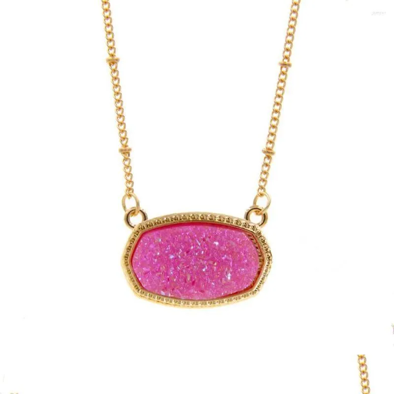 Pendant Necklaces Resin Oval Druzy Necklace Gold Color Chain Drusy Hexagon Style Luxury Designer Brand Fashion Jewelry For Women