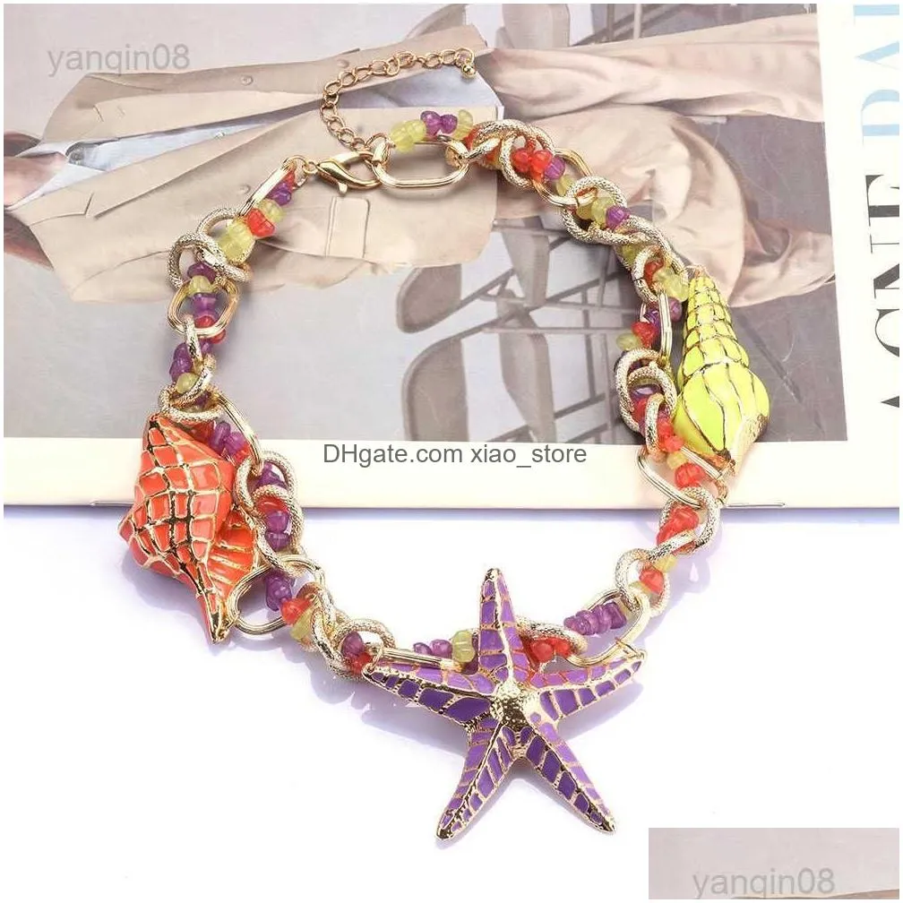 pendant necklaces 2023 za starfish shell charm choker necklace women jewelry bohemian ethnic statement vintage large collar necklace female