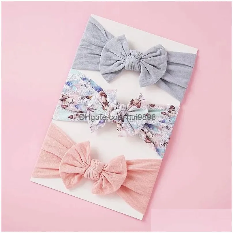 3 pcs/set print baby headband bows flower born girl headbands elastic kids turban band hair accessories