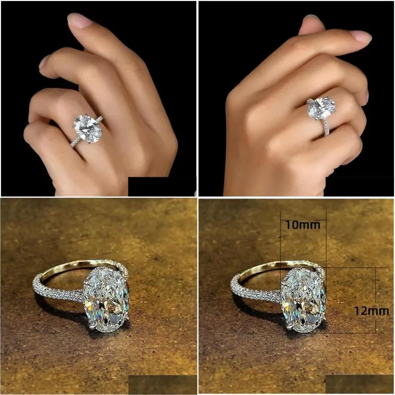 Vintage Oval cut 4ct Lab Diamond Promise Ring Engagement Wedding Band Rings For Women Jewelry