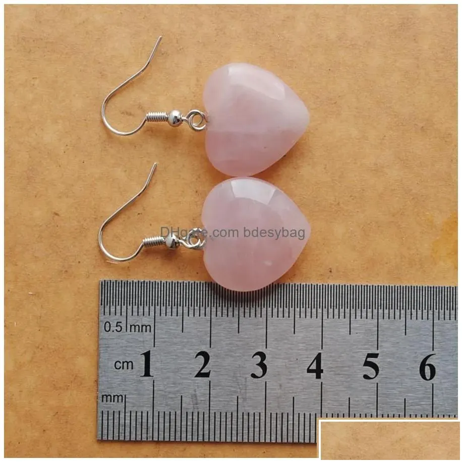 Dangle Chandelier Natural Gem Stone Earrings Love Heart Shape Bead Opal Lapis Rose Quartz Amethyst Drop Earring Jewelry Fo Dh5Fn