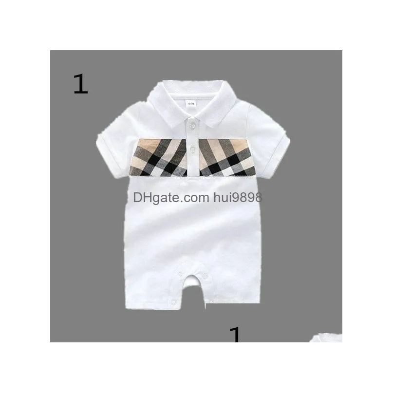  high quality born baby rompers girls and boy short sleeve spring 100% cotton clothes classic plaid infant romper children