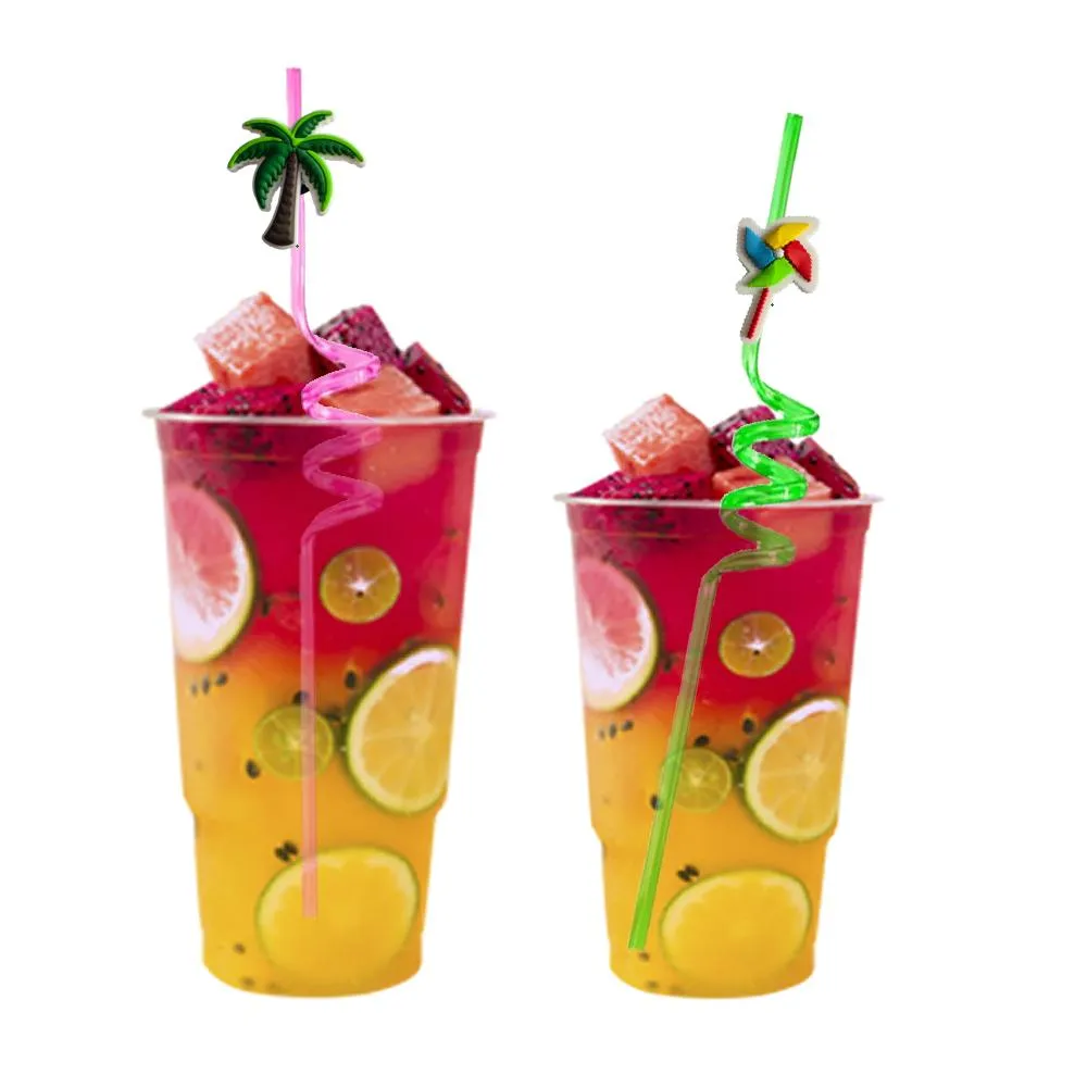 summer theme themed crazy cartoon straws plastic straw with decoration for kids supplies birthday party favors drinking decorations  reusable